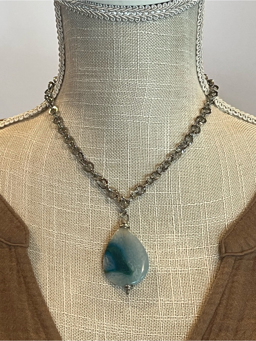 Blue Agate Teardrop Necklace